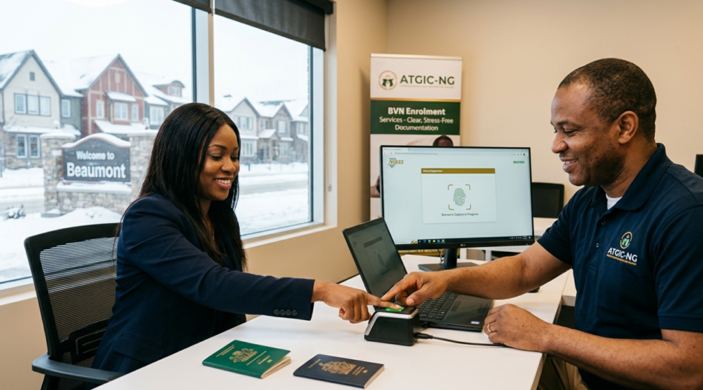 Customer enrolling for BVN service with fingerprint scanning at ATGIC-NG office, showcasing the easy and professional process