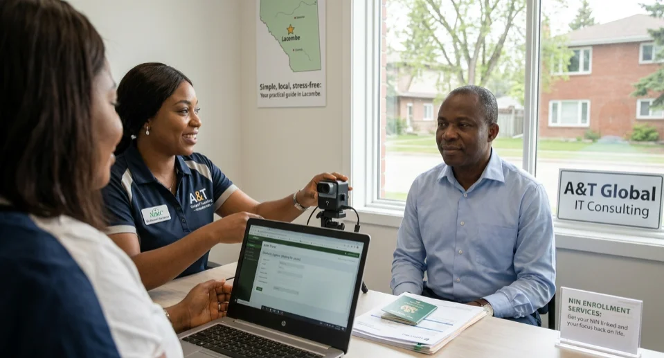 Client having photo captured for NIN registration at A&T Global IT Consulting enrolment centre. nin enrolment