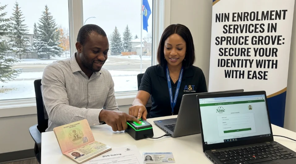 Client capturing fingerprint biometrics for Nigerian NIN enrolment at A&T Global IT Consulting in Spruce Grove. nin enrolment service